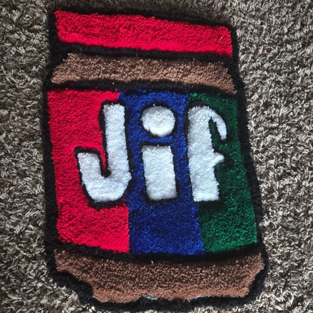 Handmade Tufted Peanut Butter Jar Rug – Colorful Pop Art Accent Mat